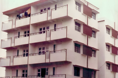A front view of Naseeba Apartments with balconies.